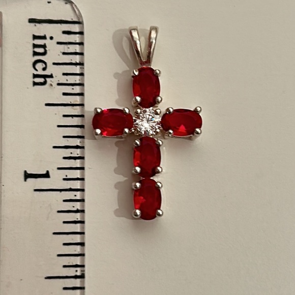 Sterling Silver Red Stone Cross - Picture 7 of 9